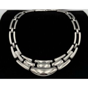 Vintage 80's Napier Modern Link Silver Plate 16" Necklace